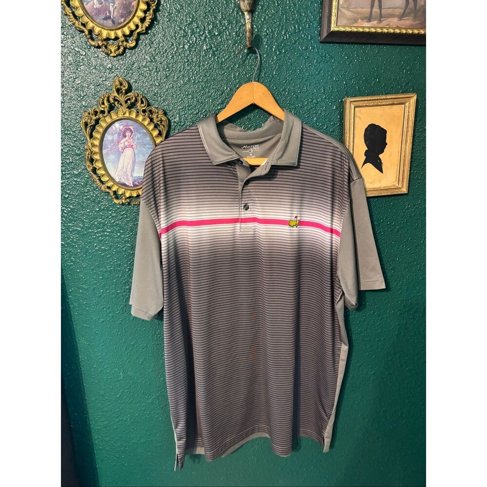 Masters Tech Polo Shirt Mens XL Grey Stripe Performance Golf Augusta National